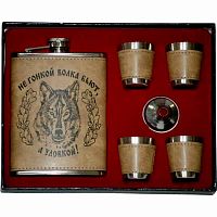 Набор подарочный "Волк" А09 (фляжка 240мл, 4 стопки) Набор подарочный "Волк" А09 (фляжка 240мл, 4 стопки)