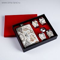 Набор подарочный "Мир" 6 в 1: фляжка 270мл, воронка, 4 рюмки Набор подарочный "Мир" 6 в 1: фляжка 270мл, воронка, 4 рюмки