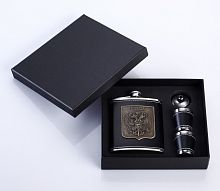 Набор подарочный "Герб России" 4в1 (фляжка 210мл, 2 рюмки, воронка)